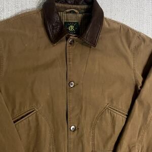 Vintage Club Room‎ Upland Barn Chore Jacket Men L Brown Canvas Leather Collar